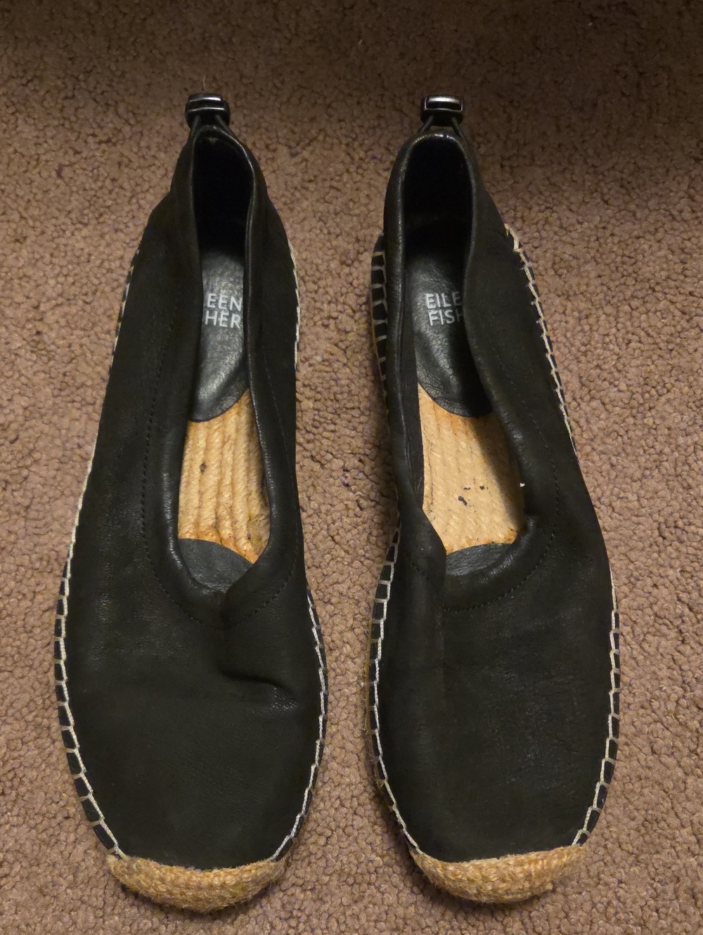 Eileen Fisher Black Leather Espadrille Slip-Ons